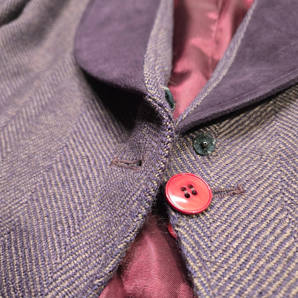 Vintage Oscar de la Renta Cropped Tux Blazer Purple Tweed Velvet Collar Size 10 - Picture 3 of 13